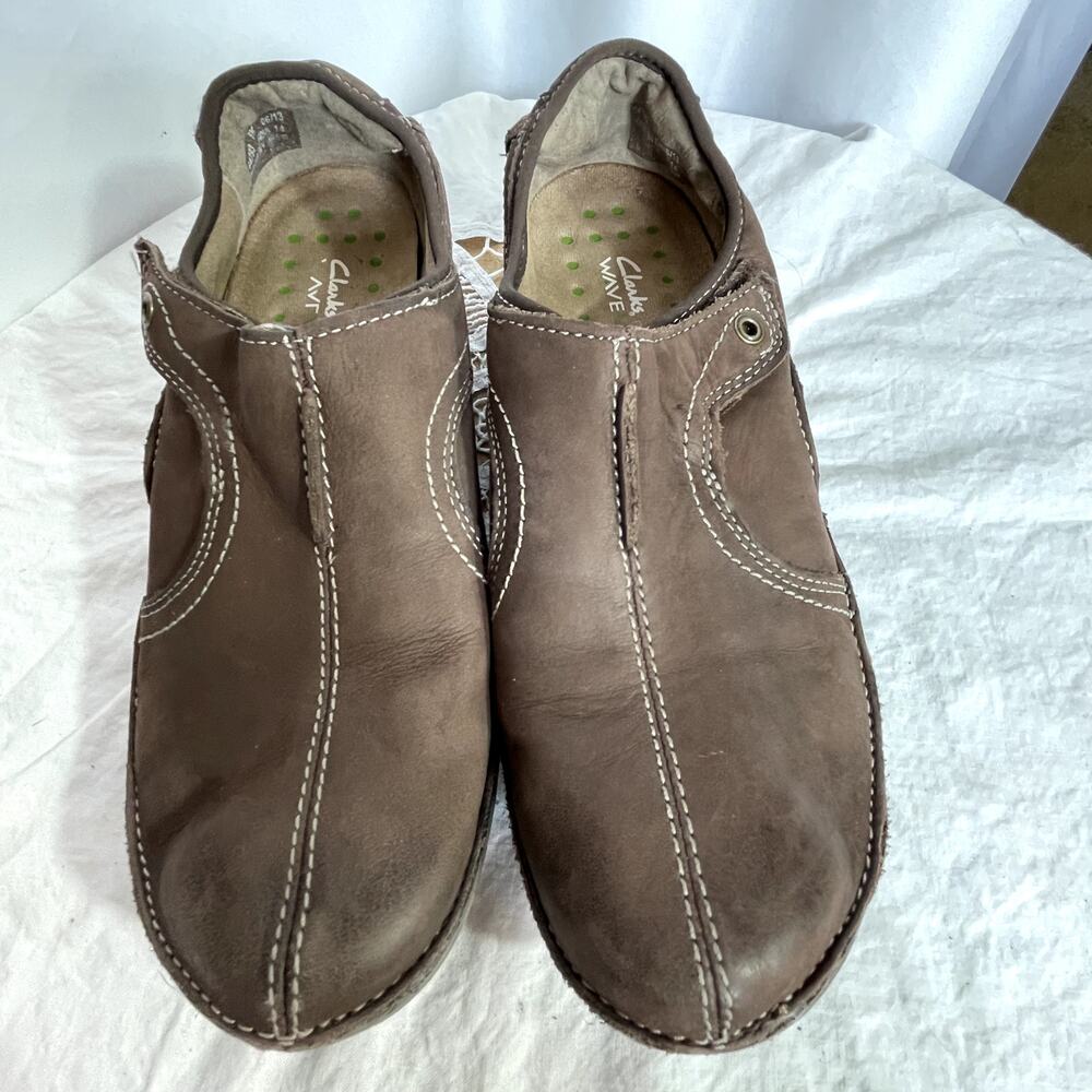 Clarks Wave Walk Size 8 Leather Comfort Shoes Hook & Loop closure brown